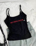 Ugly People Hate Me — Bold Red Letter Graphic Black Tank Top