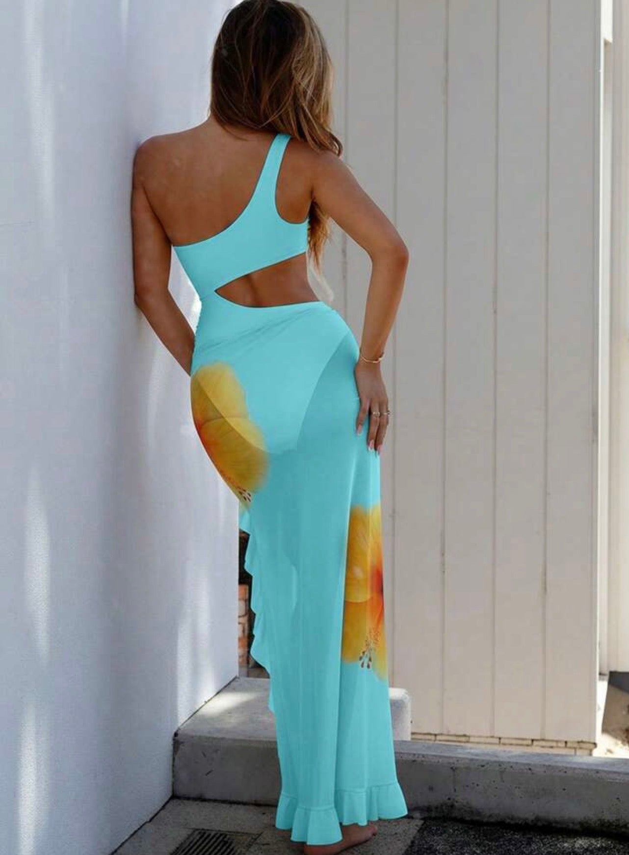 Piece Cut-Out One-Piece Swim Set with Skirt Cover-Up