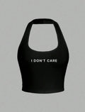 “I Don’t Care” Backless Graphic T-Shirt – Bold Open Back Tee for Women
