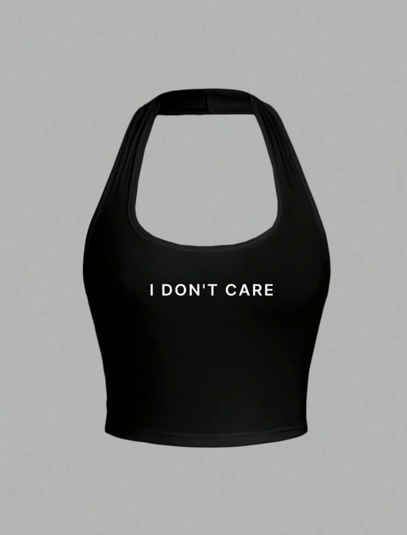“I Don’t Care” Backless Graphic T-Shirt – Bold Open Back Tee for Women