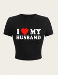 Black Tank Top “I ❤️ My Husband” Graphic Sleeveless Crop Tee