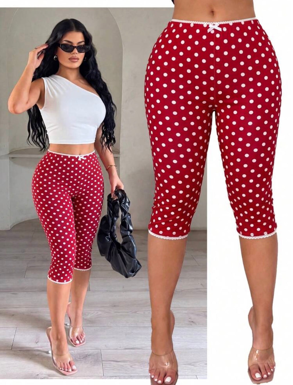 Polka Dot Capri Pants – High Waist Stretch Summer Trousers
