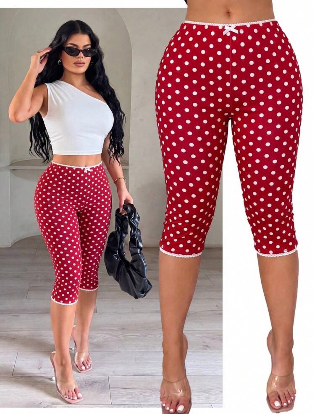 Polka Dot Capri Pants – High Waist Stretch Summer Trousers
