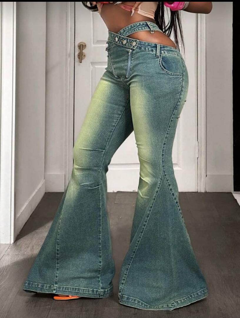 Vintage Green distressed high waist jeans